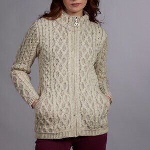 Aran Mor Made in Ireland 100% Wool Plated Cardigan with Celtic Zip‎‎‎ size M